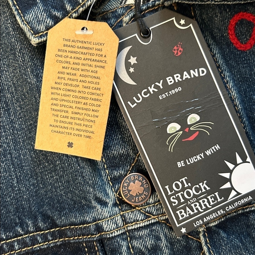 NWT Lucky Brand x Lot Stock & Barrel Denim Jacket Skull Above Below Embroidered - Picture 6 of 11